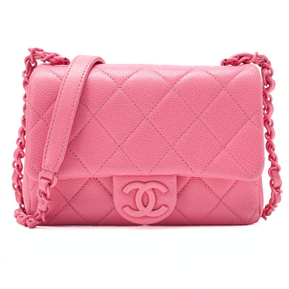 CHANEL Caviar Skin Mini Matelasse 18 Push Lock Pink Chain Shoulder Pink Pink-Tone Hardware, Pre-Owned