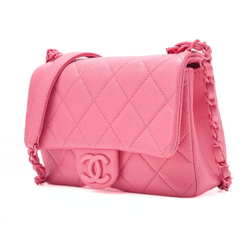 CHANEL Caviar Skin Mini Matelasse 18 Push Lock Pink Chain Shoulder Pink Pink-Tone Hardware, Pre-Owned