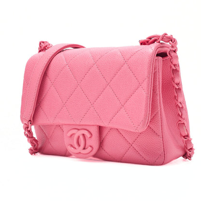 CHANEL Caviar Skin Mini Matelasse 18 Push Lock Pink Chain Shoulder Pink Pink-Tone Hardware, Pre-Owned