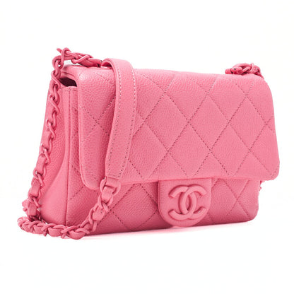CHANEL Caviar Skin Mini Matelasse 18 Push Lock Pink Chain Shoulder Pink Pink-Tone Hardware, Pre-Owned