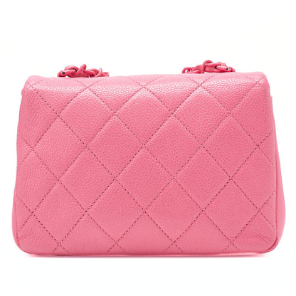 CHANEL Caviar Skin Mini Matelasse 18 Push Lock Pink Chain Shoulder Pink Pink-Tone Hardware, Pre-Owned