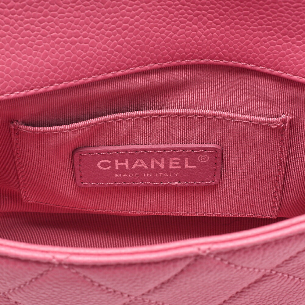 CHANEL Caviar Skin Mini Matelasse 18 Push Lock Pink Chain Shoulder Pink Pink-Tone Hardware, Pre-Owned