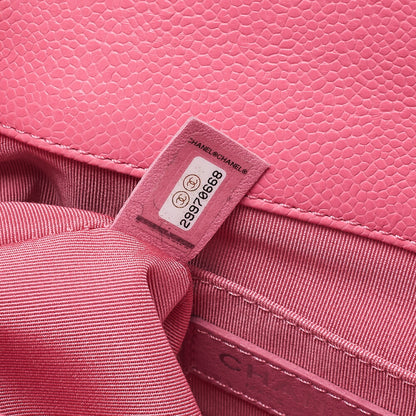 CHANEL Caviar Skin Mini Matelasse 18 Push Lock Pink Chain Shoulder Pink Pink-Tone Hardware, Pre-Owned