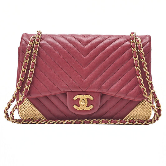 CHANEL Calfskin Chevron Single Chain Shoulder Bordeaux Gold-Tone Hardware, Pre-Owned