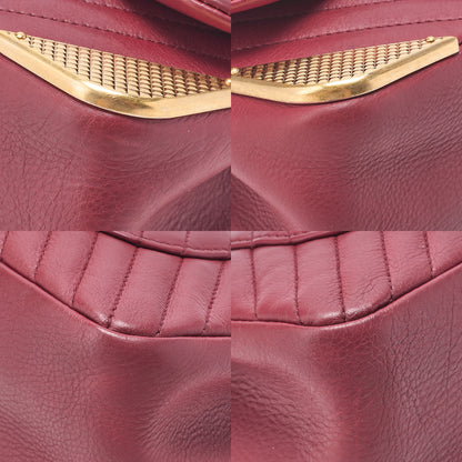 シャネル カーフスキン シェブロン シングルチェーンショルダー ボルドー ゴールド金具 中古品