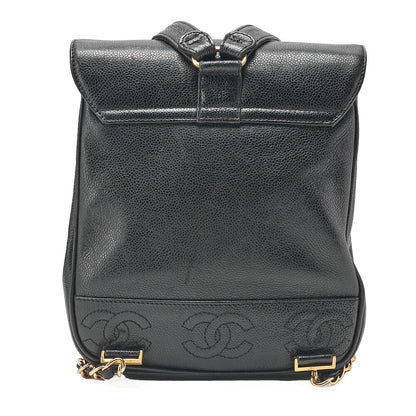 シャネル トリプルココマーク ターンロック チェーン バックパック キャビアスキン 黒 ゴールド金具 中古