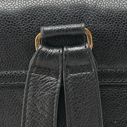 シャネル トリプルココマーク ターンロック チェーン バックパック キャビアスキン 黒 ゴールド金具 中古