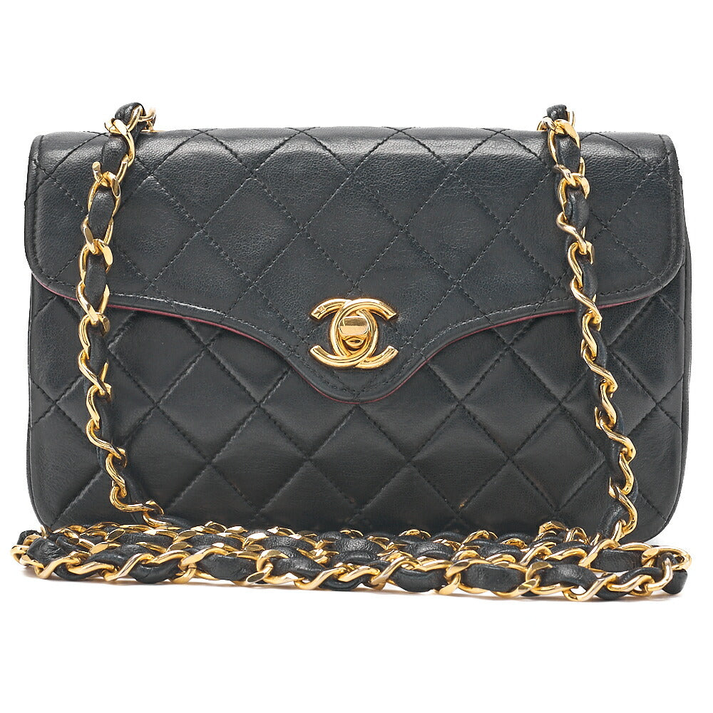 CHANEL Chain Shoulder Bag Mini Matelasse 18cm Design Flap Lambskin Black Gold-Tone Hardware, Pre-Owned