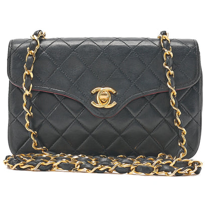 CHANEL Chain Shoulder Bag Mini Matelasse 18cm Design Flap Lambskin Black Gold-Tone Hardware, Pre-Owned