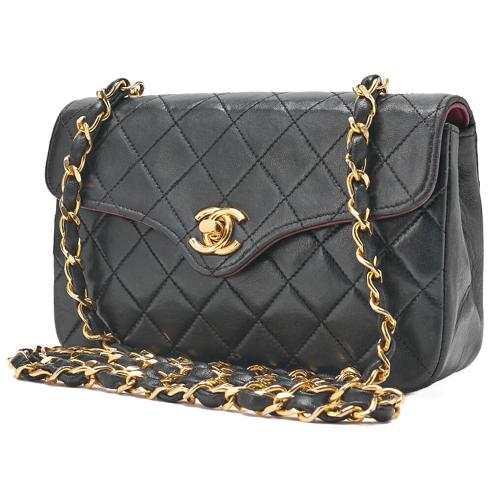 CHANEL Chain Shoulder Bag Mini Matelasse 18cm Design Flap Lambskin Black Gold-Tone Hardware, Pre-Owned