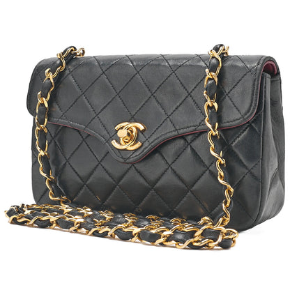 CHANEL Chain Shoulder Bag Mini Matelasse 18cm Design Flap Lambskin Black Gold-Tone Hardware, Pre-Owned