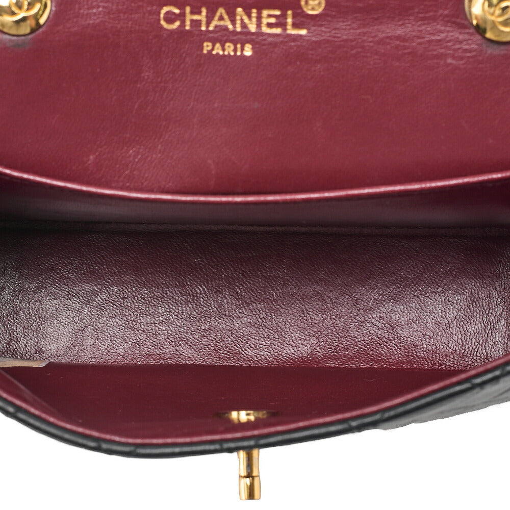 CHANEL Chain Shoulder Bag Mini Matelasse 18cm Design Flap Lambskin Black Gold-Tone Hardware, Pre-Owned