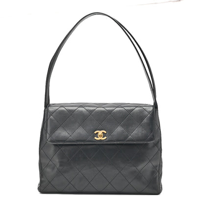 シャネル ラムスキン マトラッセ ターンロック ワンショルダーバッグ ゴールド金具、中古品