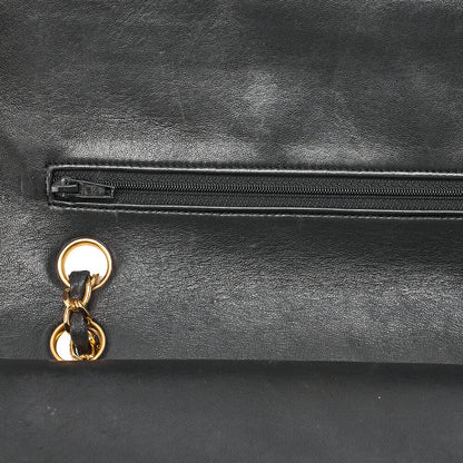 シャネル ラムスキン マトラッセ 25cm ダブルフラップ チェーンショルダー 黒 ゴールド金具 中古