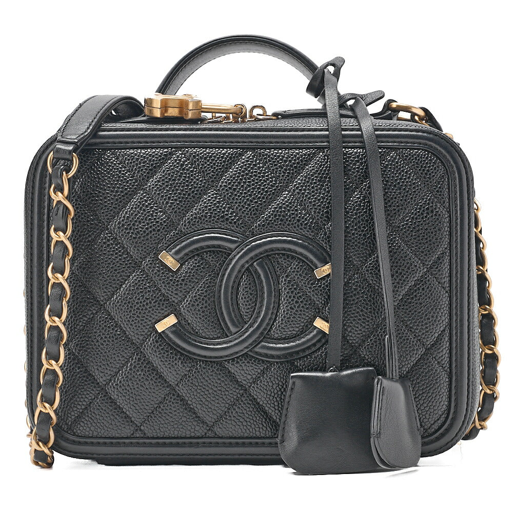 CHANEL Shoulder Bag Coco Mark CC Filigree 2WAY Chain Shoulder Caviar Skin Black Gold-Tone Hardware, Pre-Owned