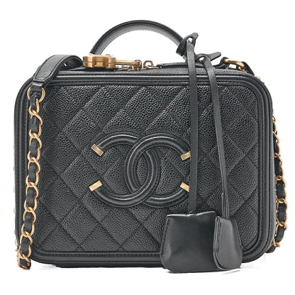 CHANEL Shoulder Bag Coco Mark CC Filigree 2WAY Chain Shoulder Caviar Skin Black Gold-Tone Hardware, Pre-Owned