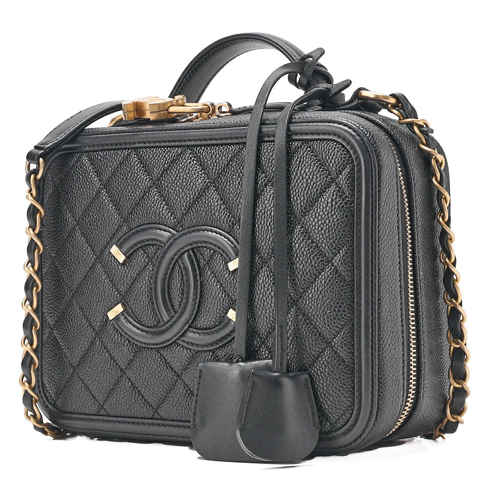 CHANEL Shoulder Bag Coco Mark CC Filigree 2WAY Chain Shoulder Caviar Skin Black Gold-Tone Hardware, Pre-Owned