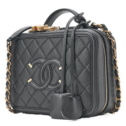 CHANEL Shoulder Bag Coco Mark CC Filigree 2WAY Chain Shoulder Caviar Skin Black Gold-Tone Hardware, Pre-Owned