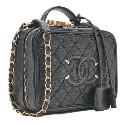 CHANEL Shoulder Bag Coco Mark CC Filigree 2WAY Chain Shoulder Caviar Skin Black Gold-Tone Hardware, Pre-Owned