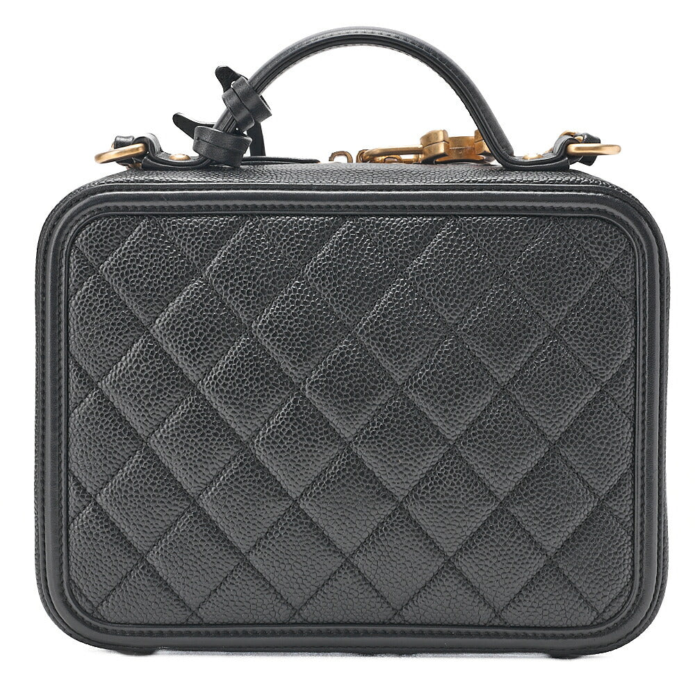 CHANEL Shoulder Bag Coco Mark CC Filigree 2WAY Chain Shoulder Caviar Skin Black Gold-Tone Hardware, Pre-Owned