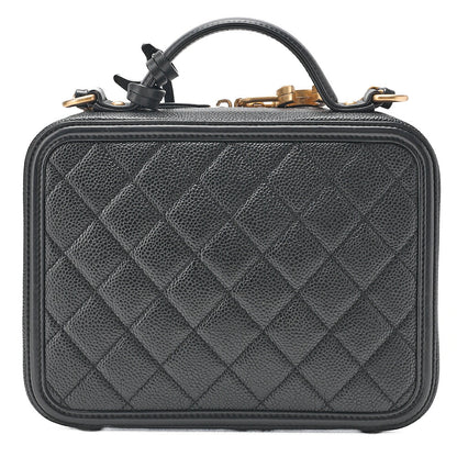 CHANEL Shoulder Bag Coco Mark CC Filigree 2WAY Chain Shoulder Caviar Skin Black Gold-Tone Hardware, Pre-Owned