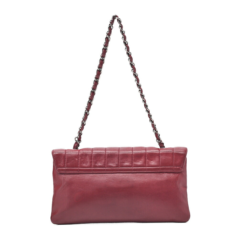 CHANEL Lambskin Chocolate Bar 2.55 Lock Chain Shoulder Bag Red Silver-Tone Hardware, Pre-Owned