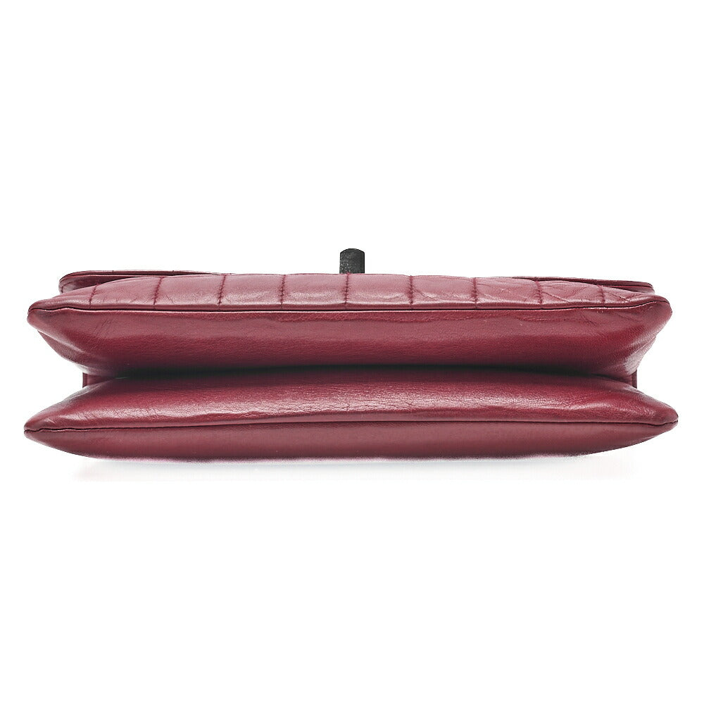 CHANEL Lambskin Chocolate Bar 2.55 Lock Chain Shoulder Bag Red Silver-Tone Hardware, Pre-Owned