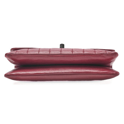 CHANEL Lambskin Chocolate Bar 2.55 Lock Chain Shoulder Bag Red Silver-Tone Hardware, Pre-Owned