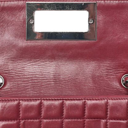 CHANEL Lambskin Chocolate Bar 2.55 Lock Chain Shoulder Bag Red Silver-Tone Hardware, Pre-Owned