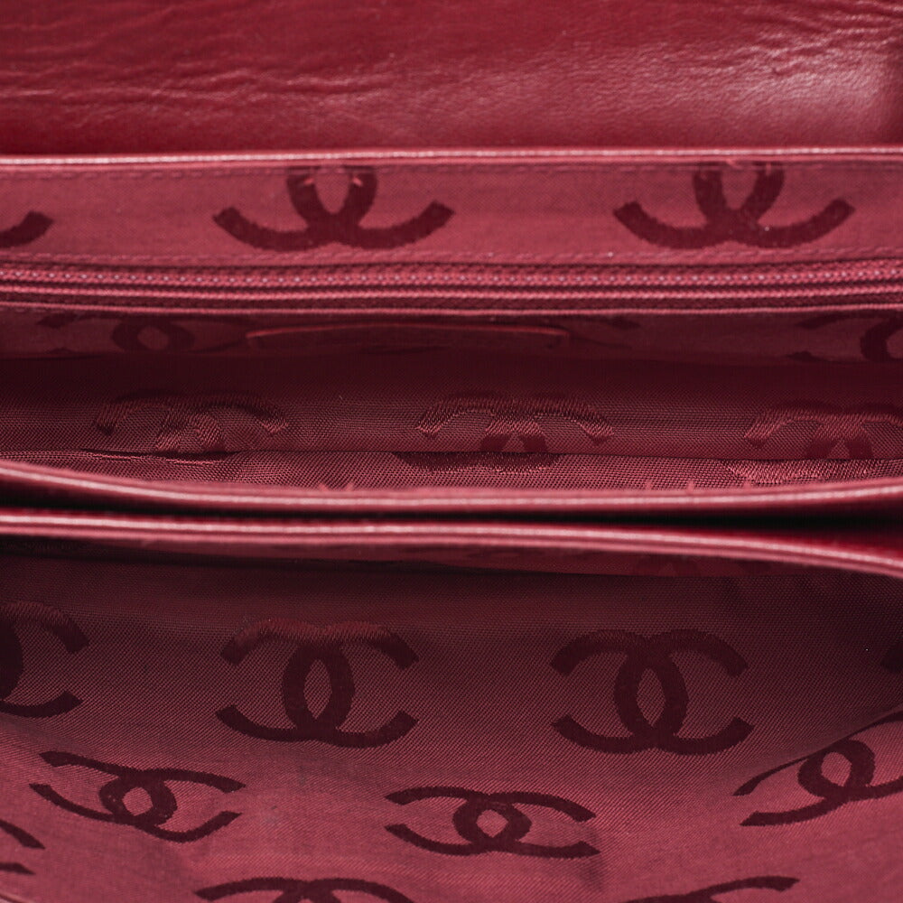CHANEL Lambskin Chocolate Bar 2.55 Lock Chain Shoulder Bag Red Silver-Tone Hardware, Pre-Owned