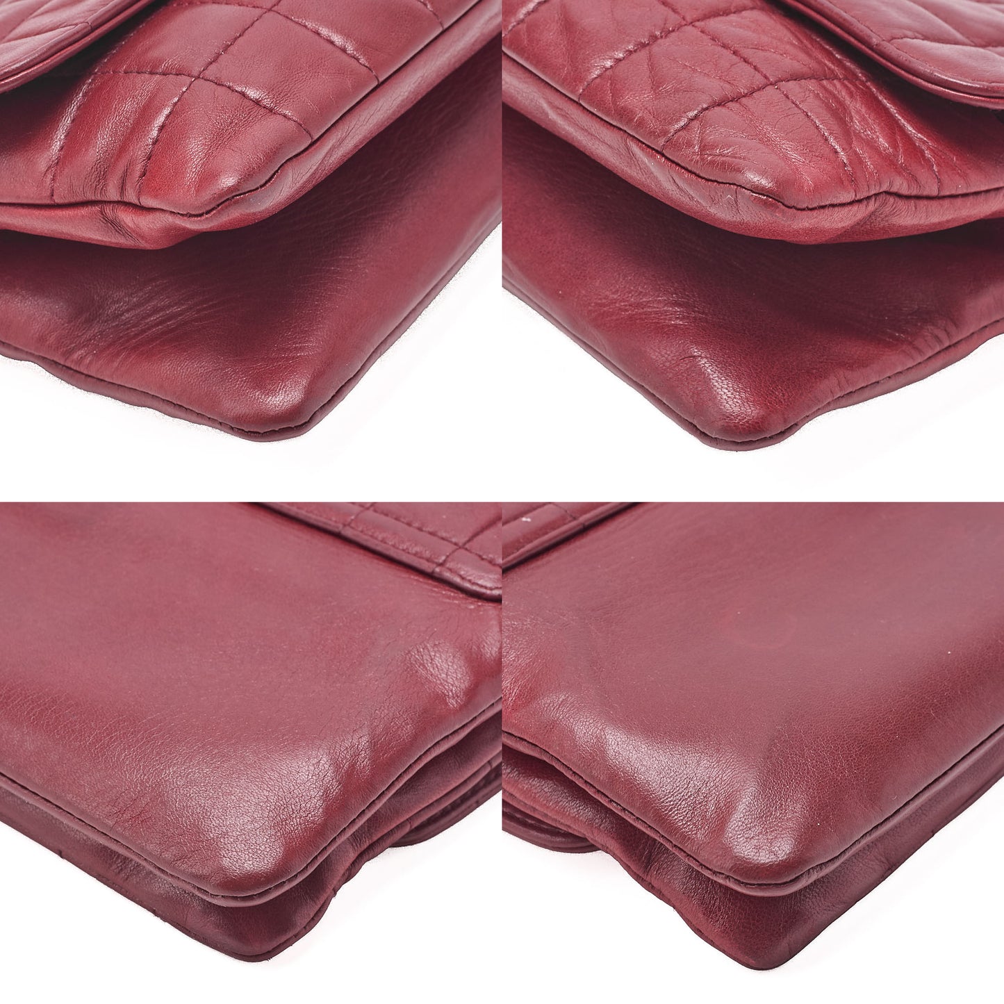 CHANEL Lambskin Chocolate Bar 2.55 Lock Chain Shoulder Bag Red Silver-Tone Hardware, Pre-Owned