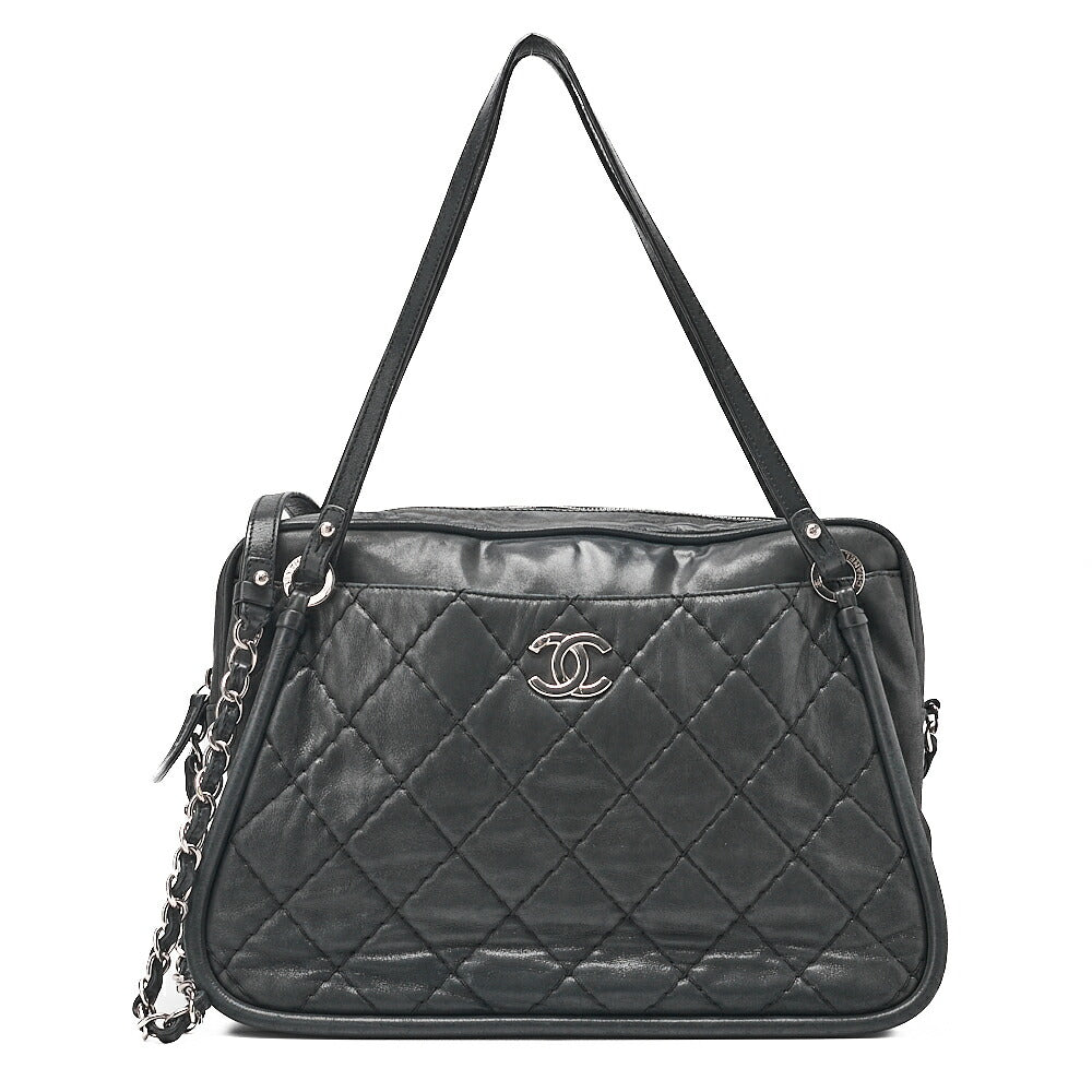 CHANEL Sparkle Leather Matelasse Coco Mark 2WAY Chain Shoulder Black Silver-Tone Hardware, Pre-Owned