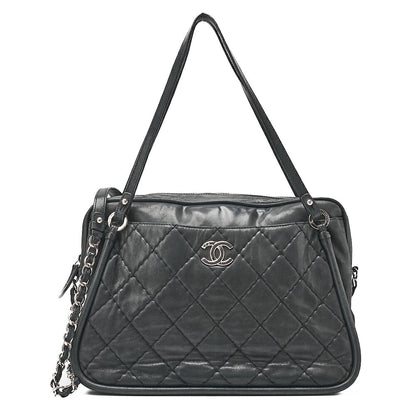 CHANEL Sparkle Leather Matelasse Coco Mark 2WAY Chain Shoulder Black Silver-Tone Hardware, Pre-Owned