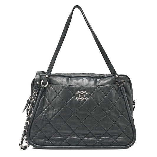 CHANEL Sparkle Leather Matelasse Coco Mark 2WAY Chain Shoulder Black Silver-Tone Hardware, Pre-Owned