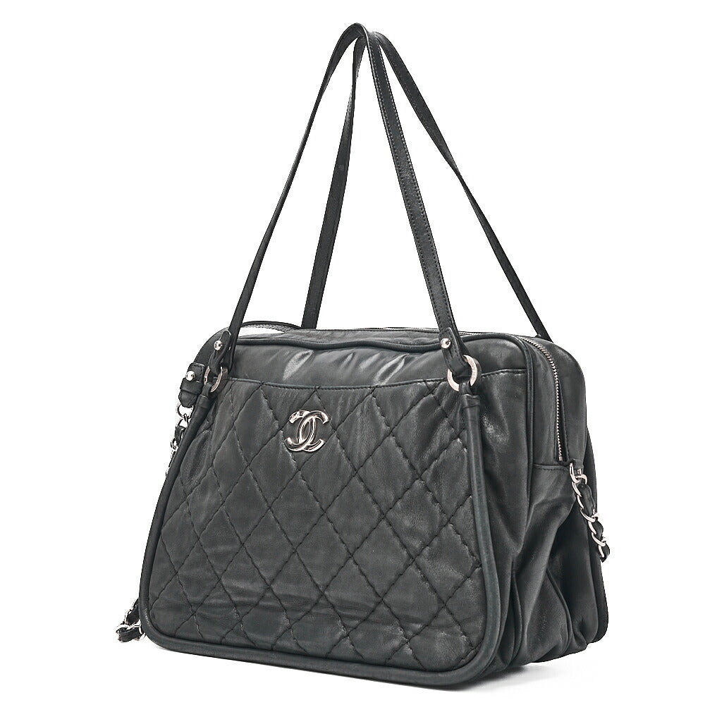 CHANEL Sparkle Leather Matelasse Coco Mark 2WAY Chain Shoulder Black Silver-Tone Hardware, Pre-Owned