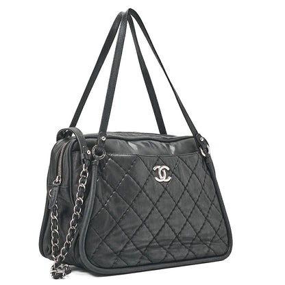CHANEL Sparkle Leather Matelasse Coco Mark 2WAY Chain Shoulder Black Silver-Tone Hardware, Pre-Owned