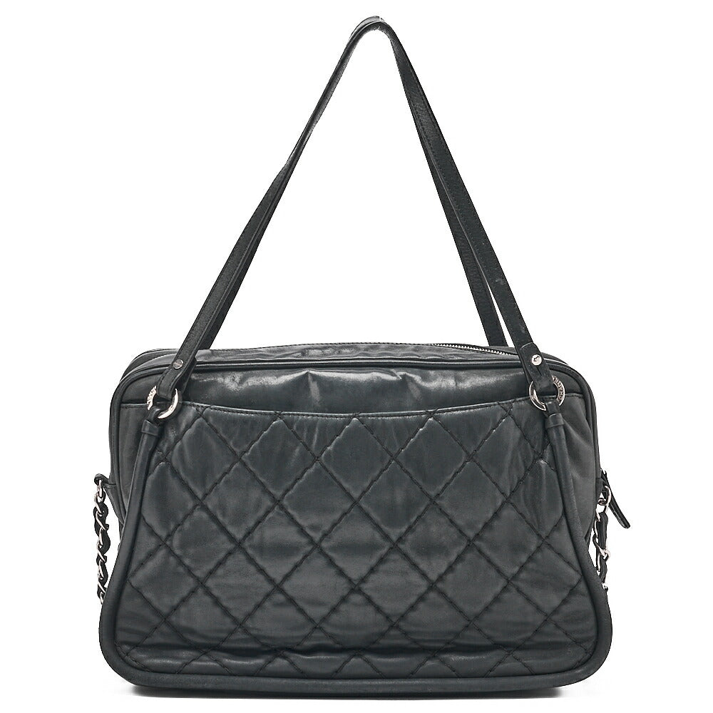 CHANEL Sparkle Leather Matelasse Coco Mark 2WAY Chain Shoulder Black Silver-Tone Hardware, Pre-Owned