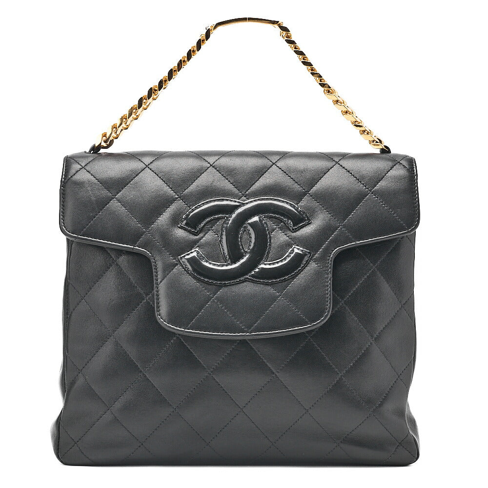 CHANEL Lambskin x Enamel Matelasse Coco Mark Logo Chain Handbag Black Gold-Tone Hardware, Pre-Owned