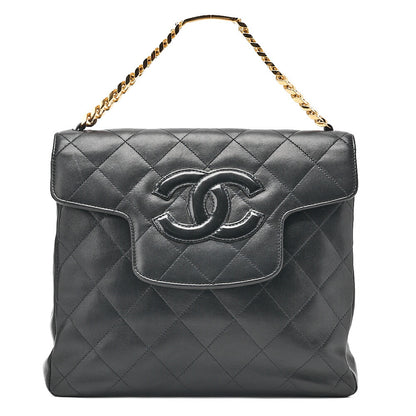 CHANEL Lambskin x Enamel Matelasse Coco Mark Logo Chain Handbag Black Gold-Tone Hardware, Pre-Owned