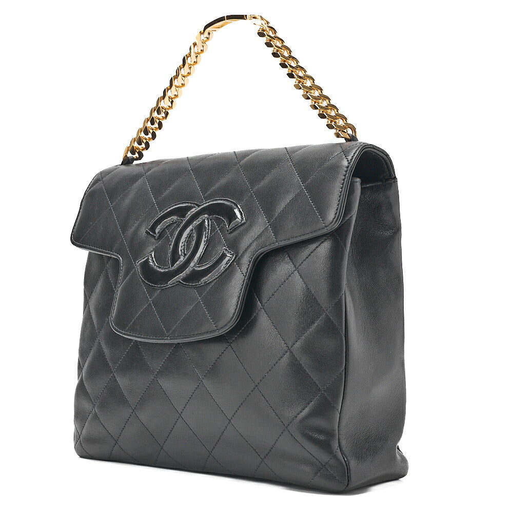 CHANEL Lambskin x Enamel Matelasse Coco Mark Logo Chain Handbag Black Gold-Tone Hardware, Pre-Owned