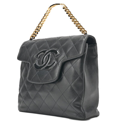 CHANEL Lambskin x Enamel Matelasse Coco Mark Logo Chain Handbag Black Gold-Tone Hardware, Pre-Owned