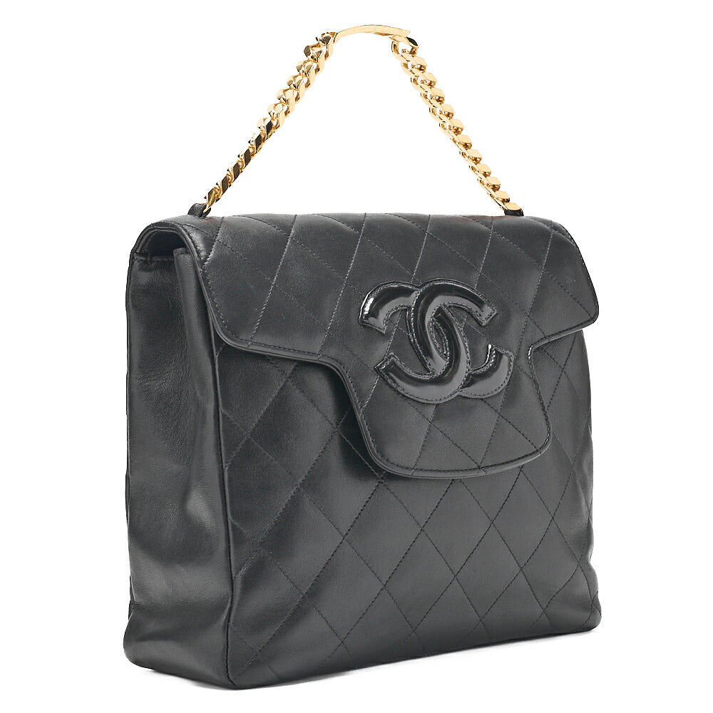 CHANEL Lambskin x Enamel Matelasse Coco Mark Logo Chain Handbag Black Gold-Tone Hardware, Pre-Owned