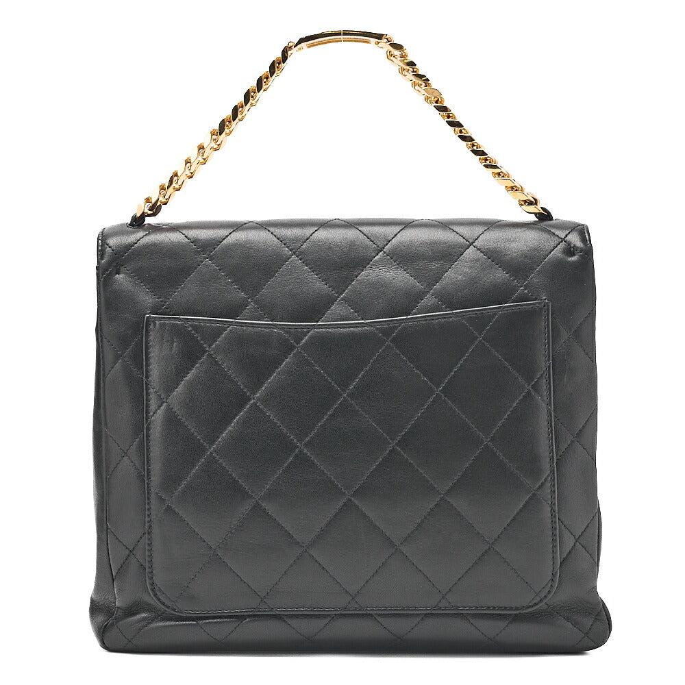 CHANEL Lambskin x Enamel Matelasse Coco Mark Logo Chain Handbag Black Gold-Tone Hardware, Pre-Owned
