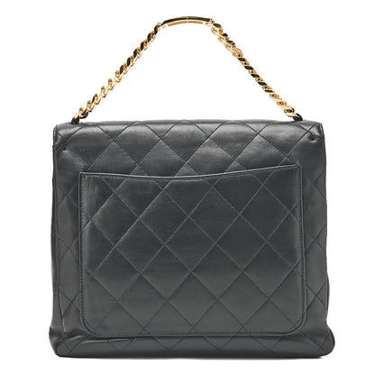 CHANEL Lambskin x Enamel Matelasse Coco Mark Logo Chain Handbag Black Gold-Tone Hardware, Pre-Owned
