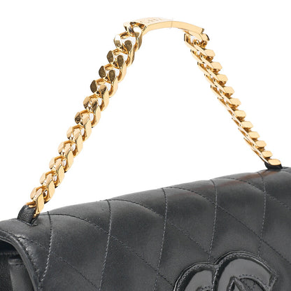 CHANEL Lambskin x Enamel Matelasse Coco Mark Logo Chain Handbag Black Gold-Tone Hardware, Pre-Owned