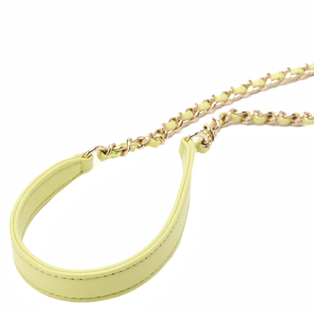 シャネル ツイード×ラムスキン ココマーク チェーンショルダー 黄緑 マルチカラー ゴールド金具 中古品