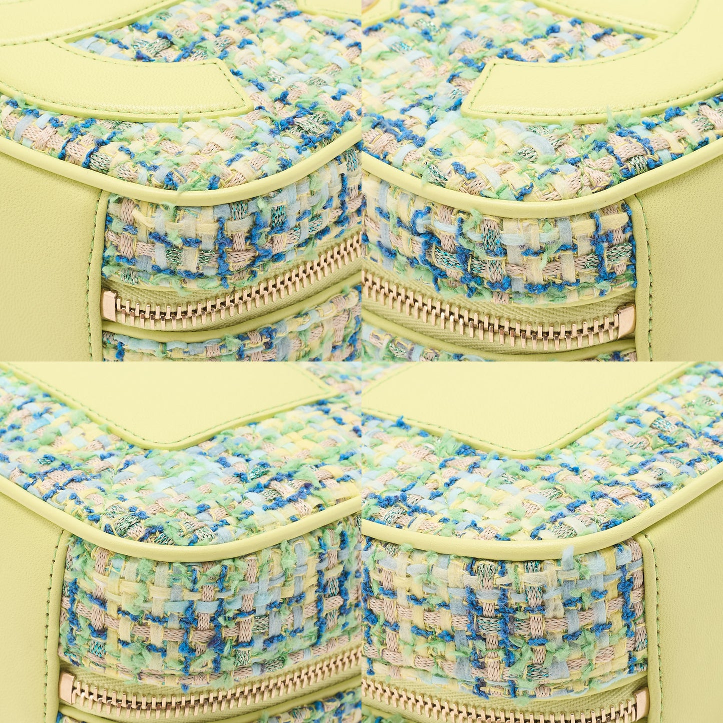 シャネル ツイード×ラムスキン ココマーク チェーンショルダー 黄緑 マルチカラー ゴールド金具 中古品