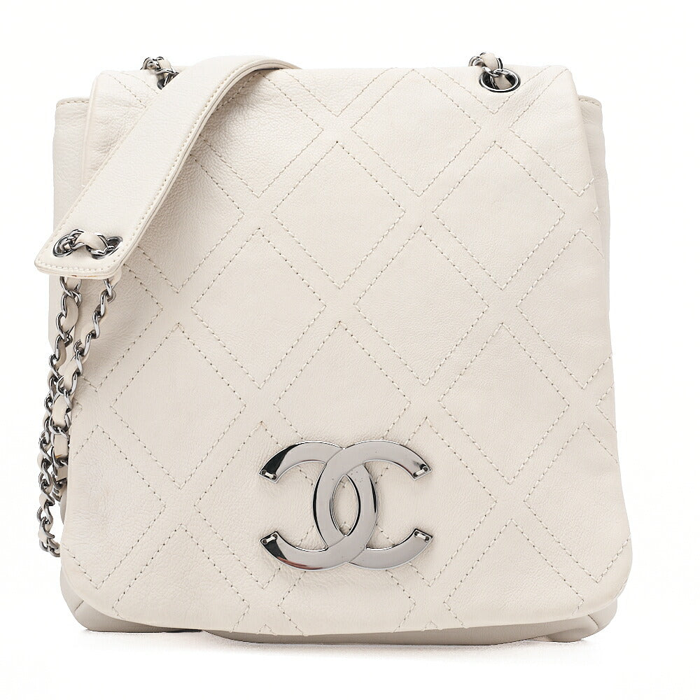 CHANEL Calfskin Big Coco Diamond Stitch Chain Shoulder Ivory Silver-Tone Hardware, Pre-Owned