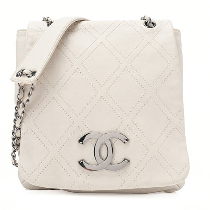 CHANEL Calfskin Big Coco Diamond Stitch Chain Shoulder Ivory Silver-Tone Hardware, Pre-Owned