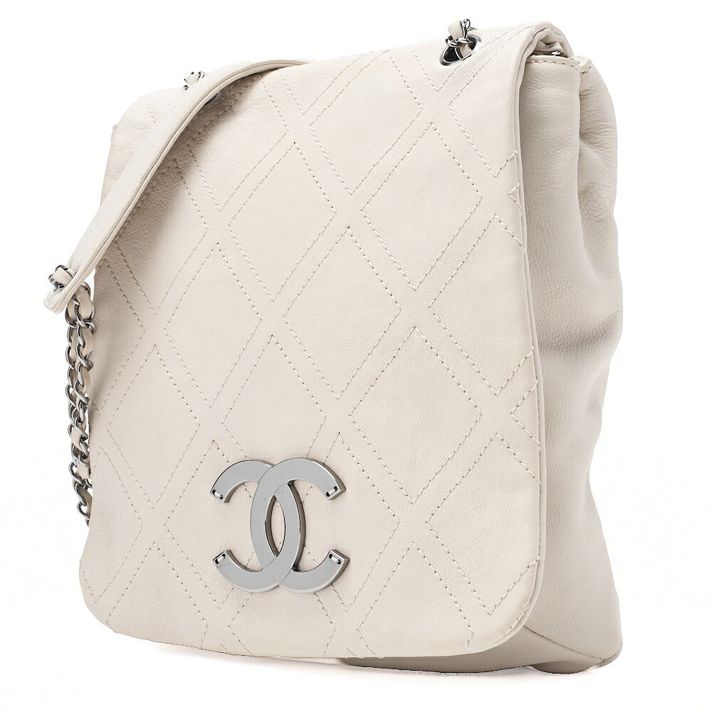 CHANEL Calfskin Big Coco Diamond Stitch Chain Shoulder Ivory Silver-Tone Hardware, Pre-Owned
